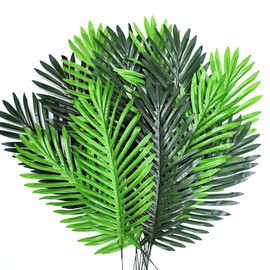 SNAIL GARDEN 12Pcs Artificial Palm Leaves, 2 Colors Faux Palm Fronds 20" Tropical Palm Tree Leaf with Stem Greenery Palm Branches for Palm Sunday Flower Arrangement Hawaiian Jungle Beach Party Decor