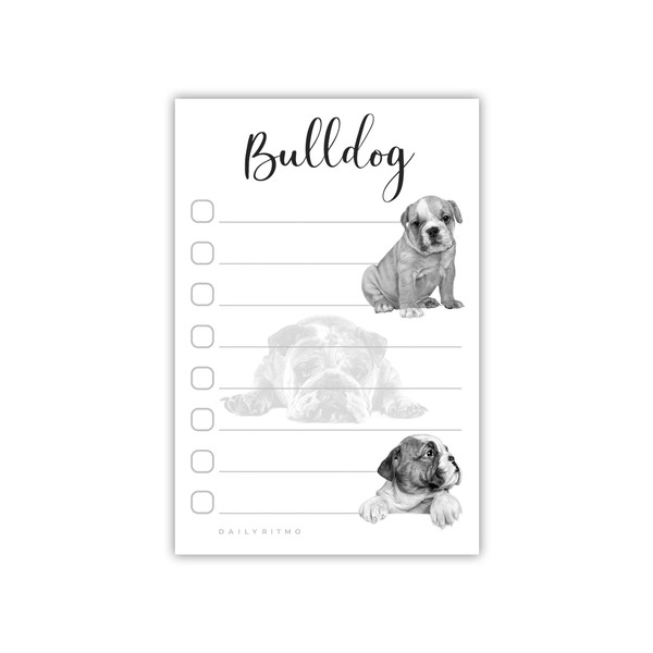 Bulldog Puppies Sticky to Do List Notepad - Bulldog Stationary