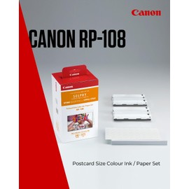 Canon Canon RP-108 Original Farbband/Papierset Postkartengröße 10x15cm für SELPHY CP-Drucker (108 Blatt, Fotos in Laborqualität, bis zu 100 Jahre farbstabil, wasserabweisend, kratzfest, Fingerabdruckschutz)