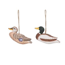 Gallerie II Mallard Duck Wood Bird Christmas Ornament, Assortment of 2, A/2 Tan