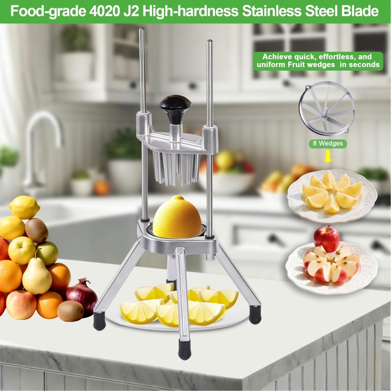Commercial Lemon Cutter 8-Section with V-Shaped 420 Stainless Steel Blades，Easy