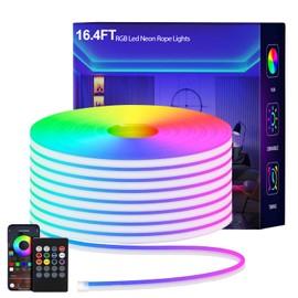 EUGOBRTEN LED Neon Rope Lights,RGB Neon Light Strip,Flexible Waterproof LED Strip, Silicone Neon Lights for Kitchen Bedroom Indoor Outdoor Decoration (5M)