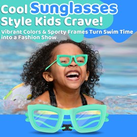 Vvinca Toddler Swim Goggles 2-Pack, Goggles for Kids 6-14 Adjustable Bungee Strap, No Hair Pulling, Anti-Fog UV Protection& Leak-Proof for Kids 3-10 for Pool Water Swimming goggles Blue Green