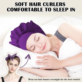 ZILAMPU Hair Curler No Heat Hair Curlers to Sleep In Overnight Curls Headband, 70" Soft No Heat Curling Headband Wrap for Women Long Wave Curl Hair Rollers, 9 PCS Hair Curling Rods Gifts Set -Purple