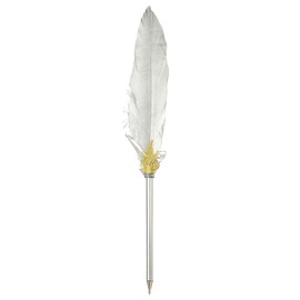 PATIKIL Feather Ballpoint Pens Bulk, Black Ink Vintage Plated Rod Quill Writing Pens for Office Wedding Guest Signature Gift, Silver