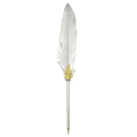 PATIKIL Feather Ballpoint Pens Bulk, Black Ink Vintage Plated Rod Quill Writing Pens for Office Wedding Guest Signature Gift, Silver