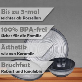 Camping Crockery Set 1 Person 3-Piece Melamine Picnic Crockery Set Camping Tableware Stone Grey Design