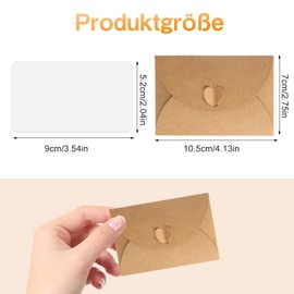 Kraft Paper Envelopes, Pack of 40 Mini Envelopes with 40 Cards Set, Small Envelopes, Mini Envelopes with Heart Closure for Money Gifts, Thank You Cards, Invitation