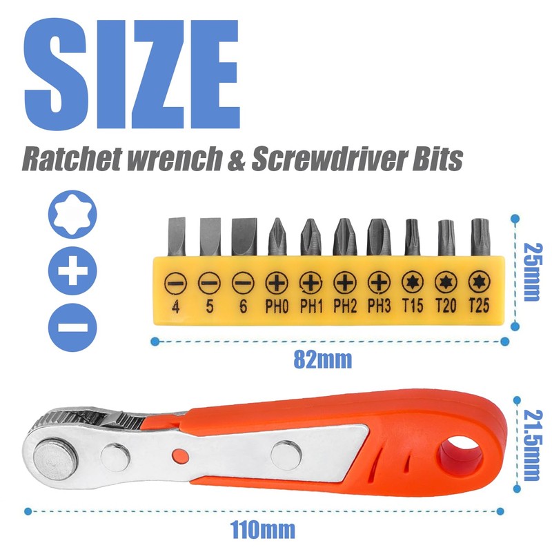 Mesee Mini Ratchet Wrench with 10 Types Screwdriver Bits Set,