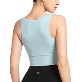 Yvette Yoga Sports Bras for Women Longline Square Neck Plain Light Support Padded Wireless Bra Full Coverage Cropped Tank Top,Blue,M