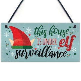 RED OCEAN Funny Under Elf Surveillance Hanging Plaque Home Decor Christmas Kids Decoration Accessories