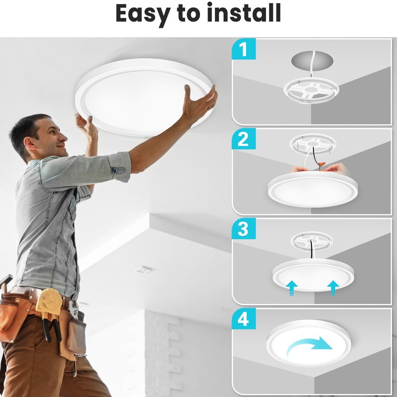 libtit 12 inch Flush Mount LED Ceiling Light Fixture, 3000K
