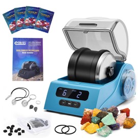 Tryes Rock Tumbler Kit Adults - Rock Polisher Tumbler with Noise Reduction Cover, Speed&Timer Control, Includes 4 Polishing Grits, Rough Gemstones, Learning Guide etc.(Blue)