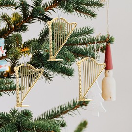 VICASKY 10PCS Mini Harp Model, Miniature Musical Instrument Musical Instrument Christmas Ornament Gold Xmas Tree Hanging Ornaments for Christmas Music Party Home Decor