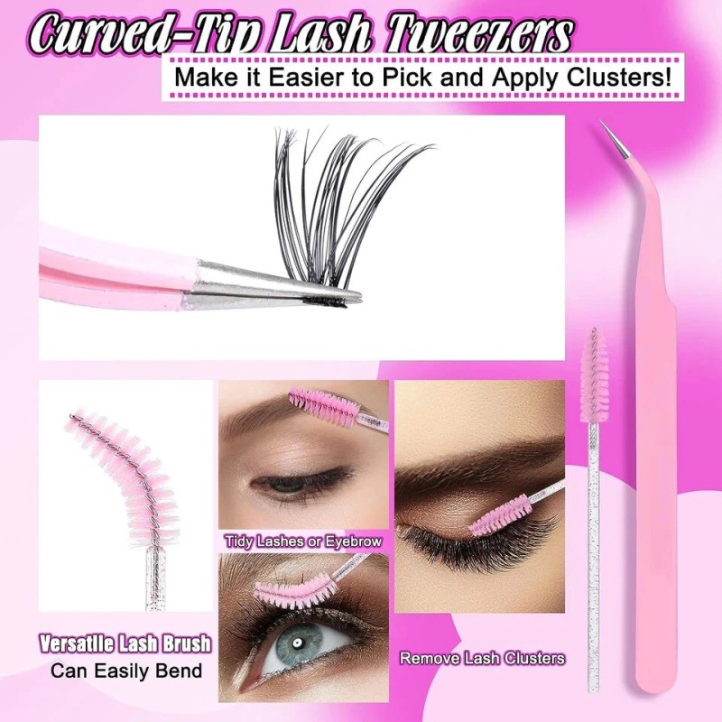 DIY Eyelash Extension Kit 320Pcs Lash Cluster D Curly 9-16Mm