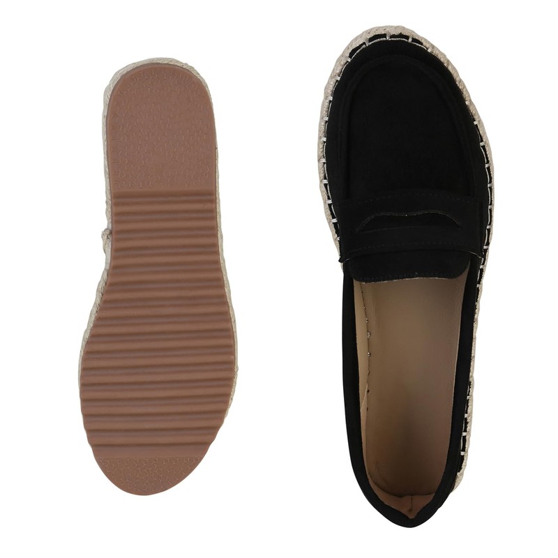 VAN HILL Women's Espadrilles Raffia Tread Sole, black