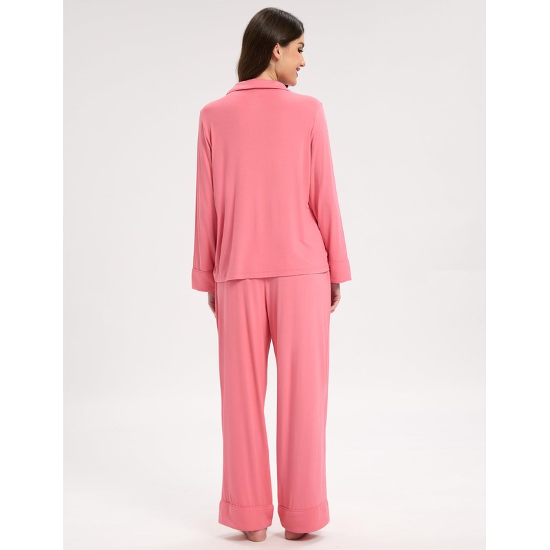 EASWEET Womens Bamboo Viscose Pajama Sets Notch Collar Button Down