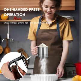 Zoeynex - Tamiz de harina de 5 tazas para hornear, tamiz de mano de acero inoxidable de gran capacidad con malla fina de doble capa, incluye raspador/cortador de masa para pan y pastelería (blanco)