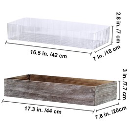 1 Pcs Wood Planter Box Rectangle Whitewashed Wooden Rectangular Planter Decorative Rustic Wooden Box with Inner Plastic Box - 17.3" L x 7.8" W x 3" H Floral Natural Centerpieces Rustic Wedding Decor