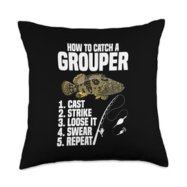 Grouper Fishing Line Rod and Reel Combo Grouper Fishing Throw Pillow