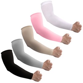 HEGCOIIE 5 Pairs UV Sun Protection Arm Sleeves for Men Women Compression Cooling Arms Protective Cover for Running, Football, Golf