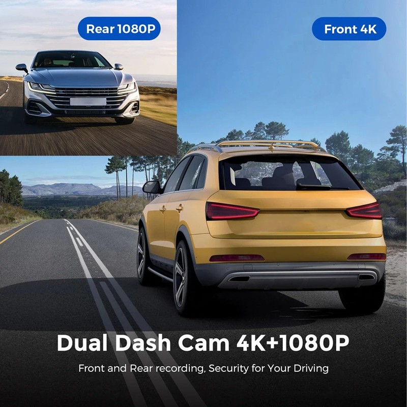 Dash Cam, 4K+1080P Dashcam Front and Rear Cameras, Dash Camera