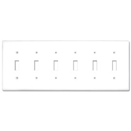 NEU 6 Toggle Mid-Size Switch Cover Wall Plates, 6-Gang 12" x 4.75", Unbreakable Polycarbonate Thermoplastic, Glossy White