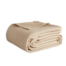 Simple&Opulence 100% Cotton Waffle Weave Blanket King Size 104"x90", Soft Lightweight Breathable Cozy Washed, Luxury Layer Throw Blanket for Couch Bed, Farmhouse Home Decor for Adult All-Season, Khaki