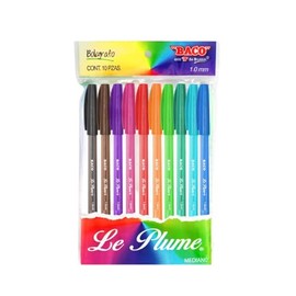 Baco | Bolígrafo Le Plume Fashion en Colores Surtidos de Punto 1.0 mm - Paquete con 10 Bolígrafos de Colores