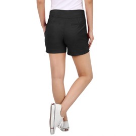HDE Chino Shorts for Women 4" Inseam Elastic High Waisted Casual Summer Shorts Black - L