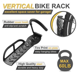 Laxama Bike Rack for Garage Wall Mount 4 Pack Vertical Bike Hooks Bicycle Hanging Hooks for Indoor Storage with Non-reversible Hooks