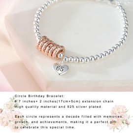 GEMAURA 65th Birthday Gifts for Women,Adjustable Silver Bracelet for Women Sterling Silver Bracelet 65th Birthday Presents Gifts Ideas with Cards for Mum Sister Grandma