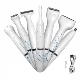 Bikini Trimmer for Women, 7 in 1 Electric Razor, Hair Trimmer for Face Nose Eyebrow Legs Arm Armpit Bikini, Waterproof, Painless Rechargeable Body Shavers Set