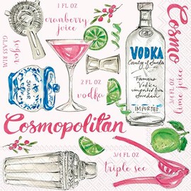 IHR Ideal Home Range Cocktail Napkins Disposable 3-Ply Paper Party Napkin Pack, 5" x 5", Cosmopolitan, 20-Count