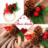 Set of 12 Christmas Napkin Rings Set, Pine Cones, Poinsettia,