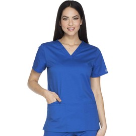 Scrubs for Women Workwear Core Stretch V-Neck Top, Soft Brushed Twill, Royal Blue, Large