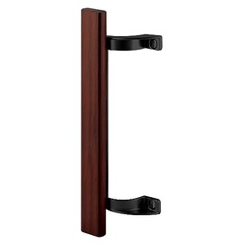 Prime-Line C 1190 Sliding Glass Door Pull Handle, 6-1/2 In. to 6-5/8 In. Hole Centers, Black Diecast Supports, Wood Handle (Single Pack)