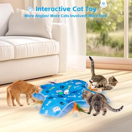 Interactive Cat Toy - Automatic Cat Toys Rechargeable for Indoor - Hide&Seek Cats Toy with 5 Moving Concealed Feathers - Touch Kitten Toy Exercise - Enrichment Toys Bored Cats(Blue) - 3 Speed Adjust