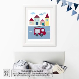LALELU-Prints Set of 4 Children's Room Pictures, Cute Vehicles, Just the Right for Little Boys, Perfect for Baby Room (DIN A4 without Frame)