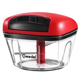 Manual Food Processor Vegetable Cutter, Geedel Pull Chopper with String, Food Chopper Vegetable Cutter for Veggies, Fruits, Salad, Onion, Nuts, Herbs, etc, 2 Cup(500ml), Red