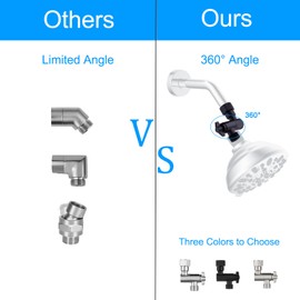 360° Adjustable Shower Head Extension Adapter, Matte Black Shower Angle Adapter, Shower Head Elbow Adapter for Fixed and Rain Shower Head, Wall Mounted Shower Connector