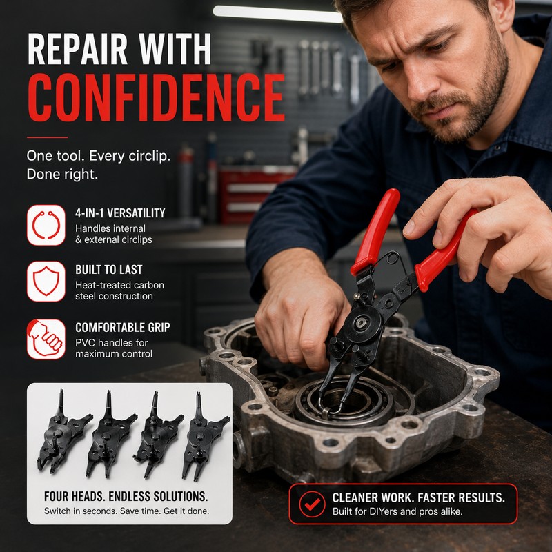 4-in-1 Circlip Pliers Set for Ring Repairs – Interchangeable Snap