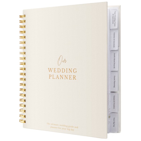 Comprehensive Wedding Planner Book and Organizer for the Bride - Linen Wedding Planning Book, Engagement Gifts for Women, Bride To Be Gifts, Wedding Notebook, Wedding Planner for Bride (Cream)