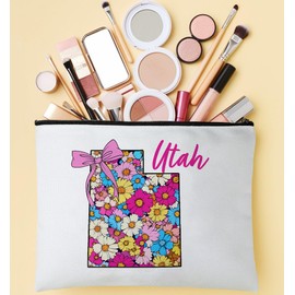 PinPop56 Floral Coquette State Utah Makeup Bag - Retro Floral State Travel Zippered Makeup Bag Gift For Women - Friends - Utah Lovers On Birthday - Mothers Day - Holiday