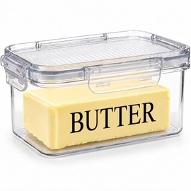 Butter Dish with Lid, PET Butter Keeper with Snap Locks, Stackable Food Storage Container for Refrigerator, Countertop, Cheese, Fruit and Snacks
