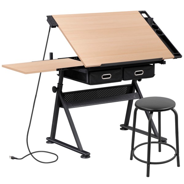 ZENY Adjustable Drafting Table with Stool, Tilting Drawing Desk Artist
