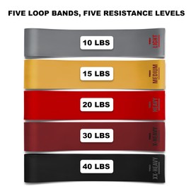 TKO Power Loop Bands Set 5-Pack - 5 Levels of Resistance Bands for Varied Exercise Including Physical Therapy, Stretching, Strength Training - Light to XX-Heavy Exercise Bands (5-Pack, RDK)