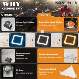 NONEMEY Football Display Case with Light, UV Protected Acrylic Football Box Full Size with Black Base, Football Display for Autographed Ball Memorabilia Gifts