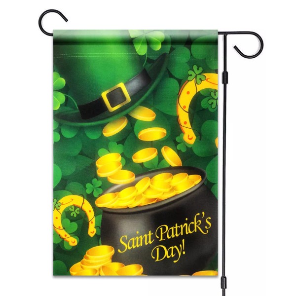 51groups Happy St. Patrick's Day Shamrock Hat Gold Flag 12"X18"