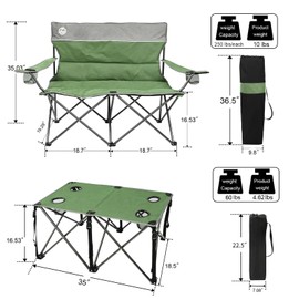 Northroad Folding Camping Chair Set of 4, Portable Collapsible Conversation Set w/1 Sofa, 2 Single Chairs, 1 Table for Family Patio, Outdoor Travel, Beach(Green)